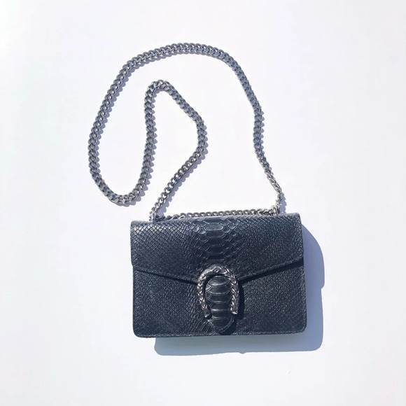 Borse in Pelle Black Leather Chain Strap Crossbody Shoulder Bag - Picture 3 of 7